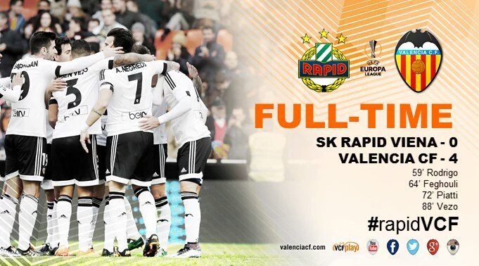 shy5h4rk's tweet photo. #rapidVCF @EuropaLeague FT: @skrapid 0-4 @valenciacf. Round of 16 #UEL now ! Next #VCFathletic ! Go @valenciacf_en ! https://t.co/knY3pjDkQB