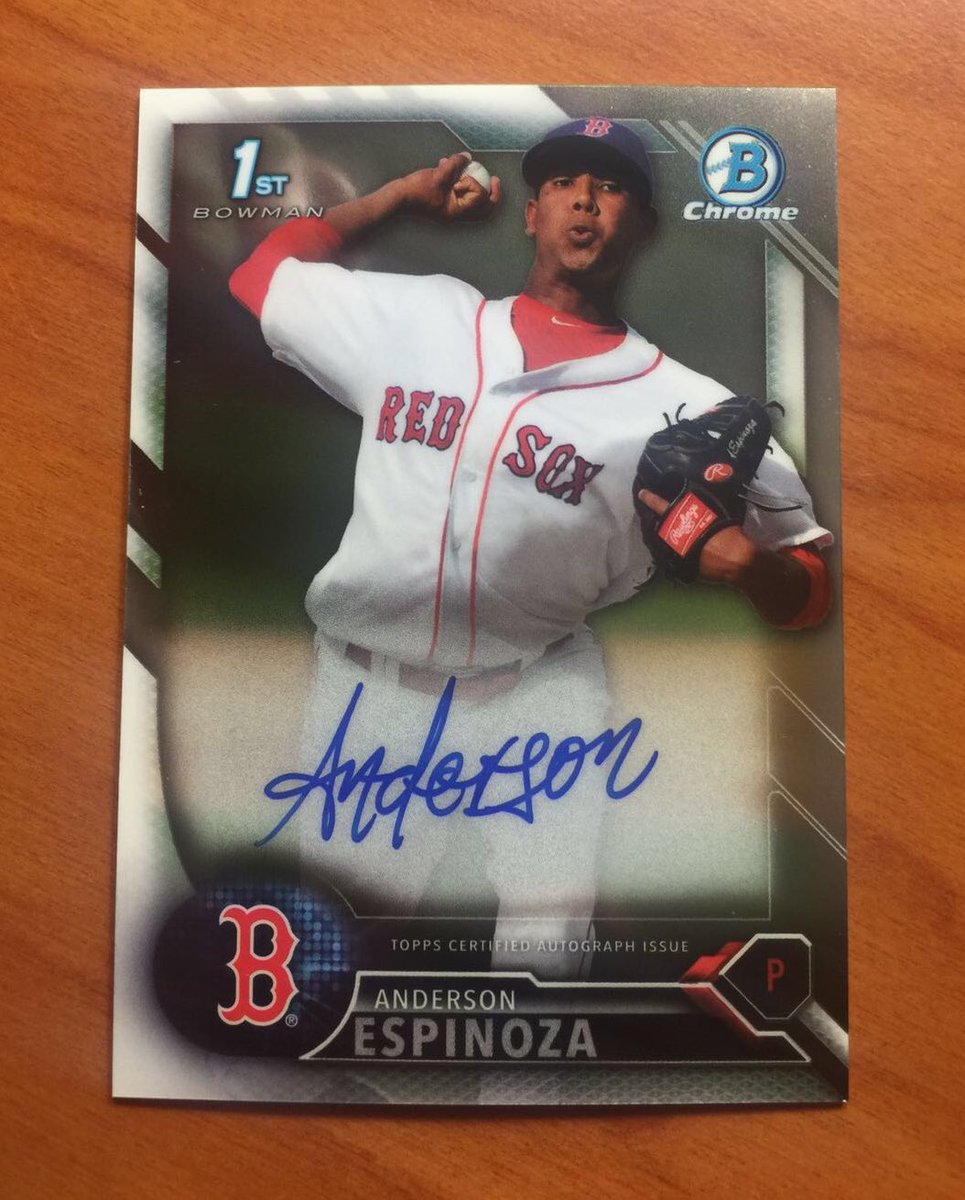 rafaordaz28's tweet image. Anderson Espinoza and his first prospect Trading Card #ToppsBowman #Topps #BostonRedSox. Congratulations @paarking