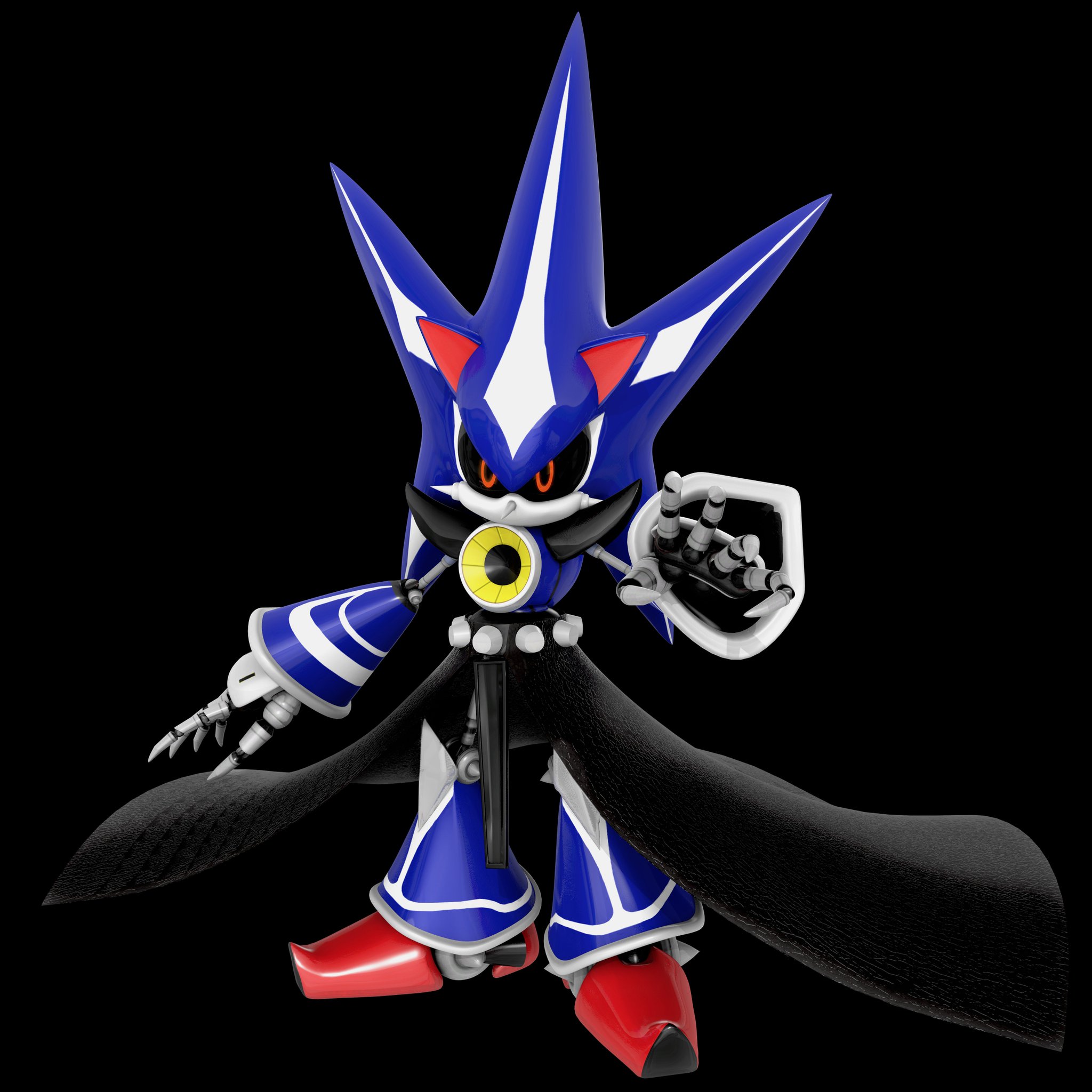 Neo Metal Sonic render! Took me about a week from start to finish but I'm  done now! (cloth physics are baking for an animated version to show off the  cape- will post