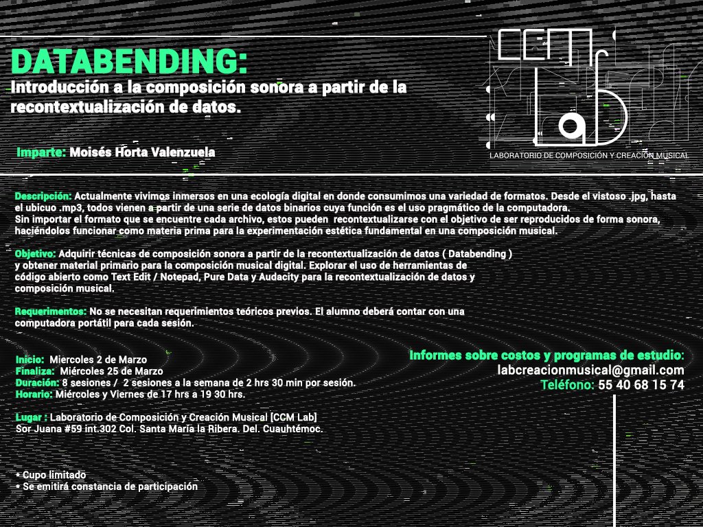 ccm_lab's tweet image. Invitados a nuestro próximo curso
+info:labcreacionmusical@gmail.com
#musica #glitches #CDMX #cursos #Talleres