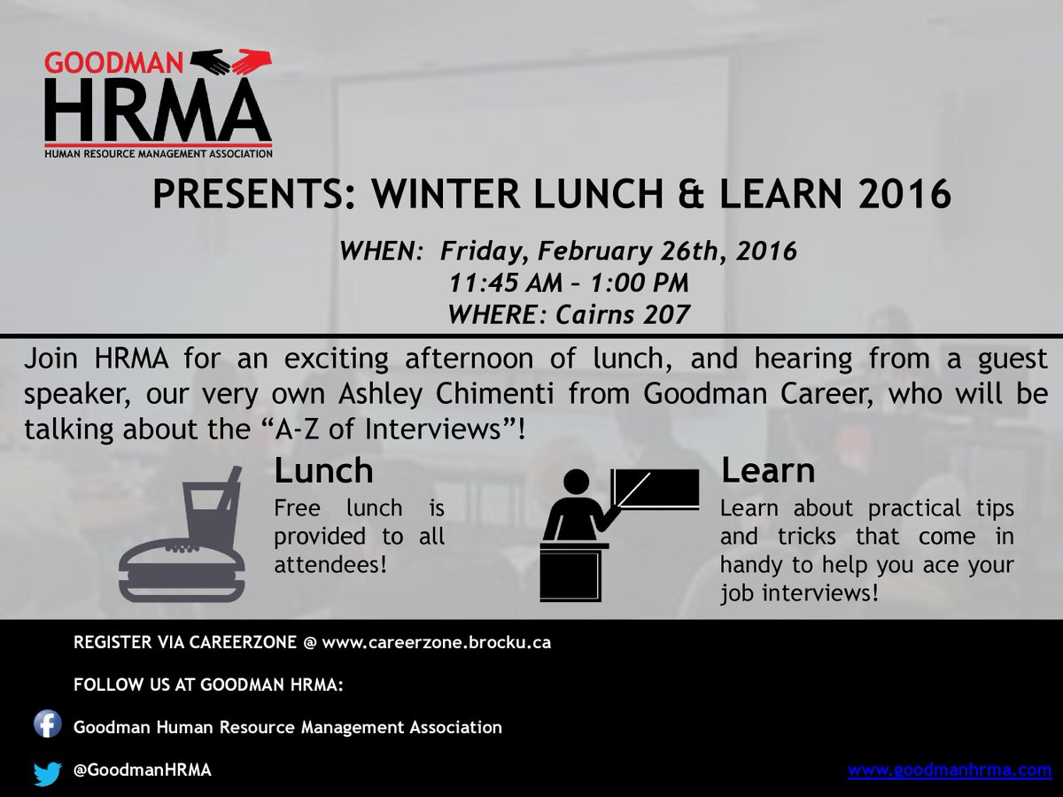 GoodmanHRMA's tweet photo. FOUR HOURS left to register for Lunch &amp; Learn on Careerzone! #GoodmanSchool https://t.co/nx7WZkJ6QT