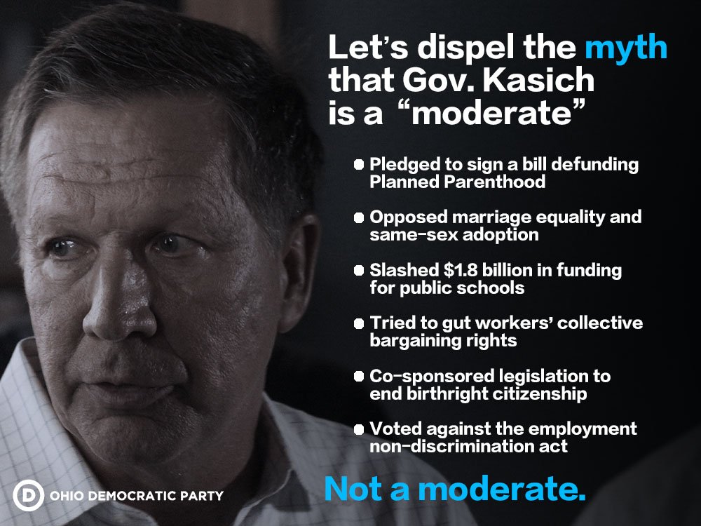 WayneCountyDems's tweet photo. Not a moderate. Get the facts on the REAL @JohnKasich https://t.co/Z2FmCziDG8