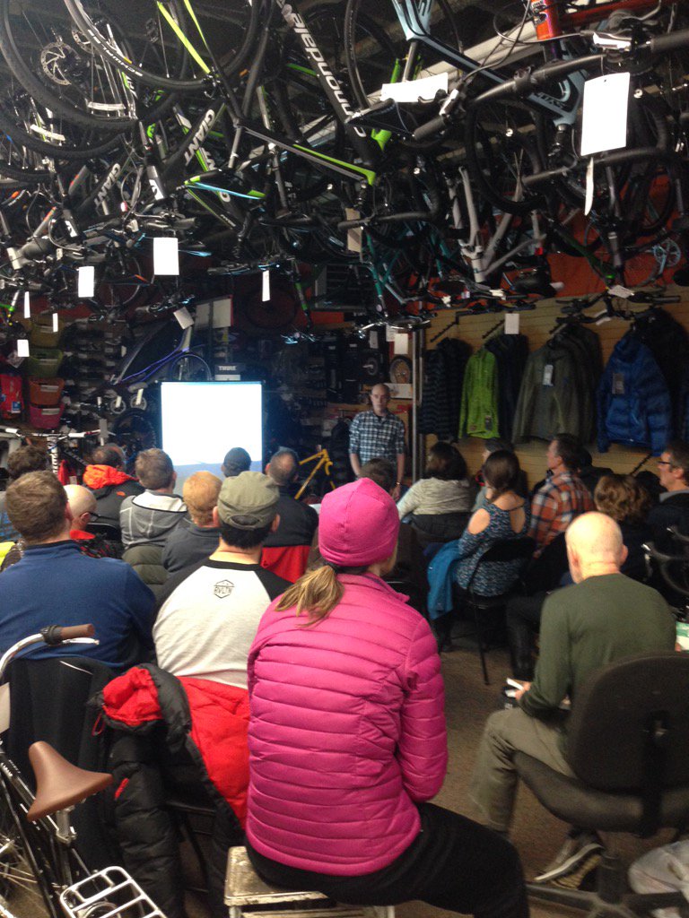 Full house to hear <a href="/2tiredan/">Dan Lockery</a> talk #tourdivide <a href="/olympiacycle/">olympiacycle</a> tonight!