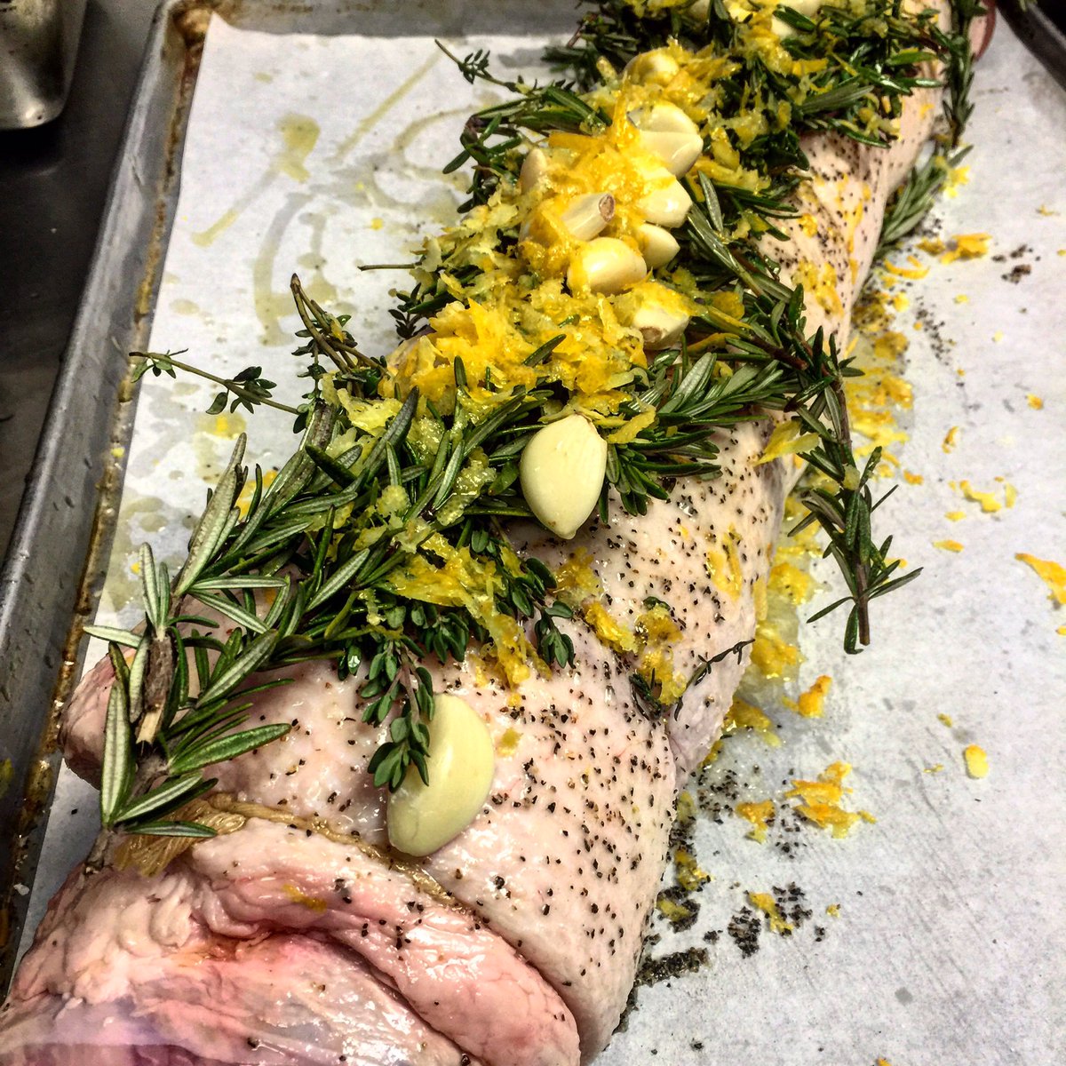 Chorizo stuffed porchetta ready to hit the oven! @Niman_Ranch pork belly provided by <a href="/PremierMeatCo/">Premier Meat Company</a> ...so sweet!