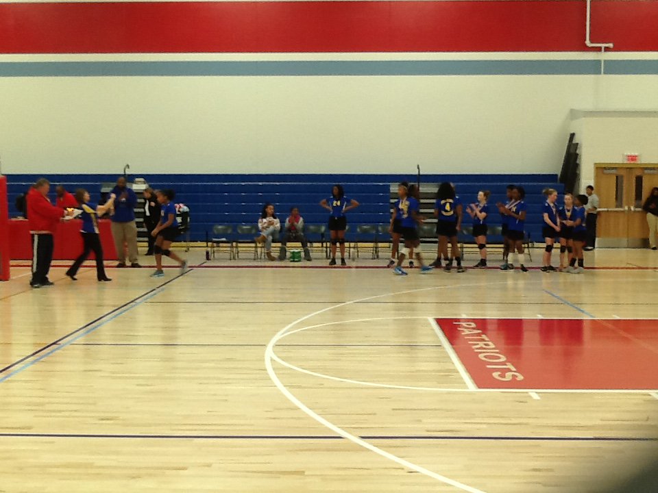 Parker 7th grade volleyball team receive their 2nd place medals.