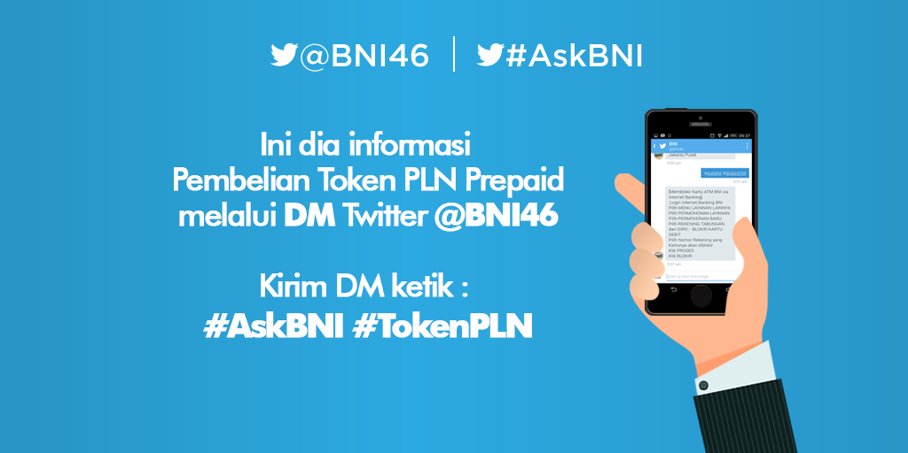 BNI's tweet photo. Yuk, cek gambar untuk mengetahui informasi pembelian Token PLN Prepaid melalui DM Twitter #AskBNI https://t.co/XFE6JKw7k4