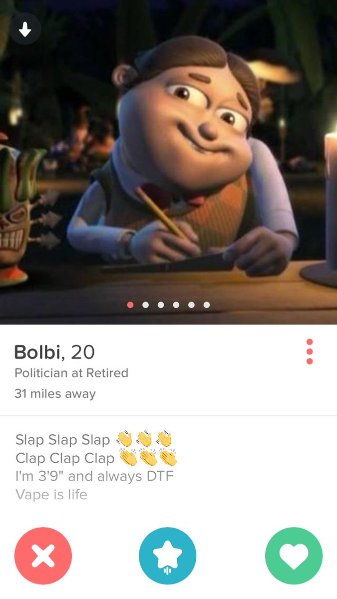 Sarah_Lankford's tweet photo. Y'all...someone made a Tinder account for Bolbi..πππ #VapeIsLife #AlwaysDTF https://t.co/o20T5DmqqF