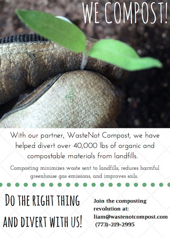 beansandbagels's tweet photo. It's not easy being green. We do it anyway.

We compost! 

Thanks #WasteNotCompost #Chicago #Sustainability #GoGreen https://t.co/oFhX6gFqpm
