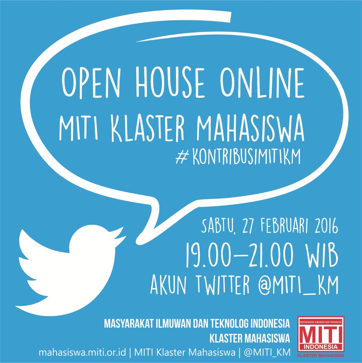 MITI_KM's tweet photo. MITI KM apaan sih?? TEMWIL, YC, SWU apalagi. Ikuti Open House MITI KM; Sabtu 27 Feb 2016 | 19.00 | @MITI_KM https://t.co/YwX46I9SkS