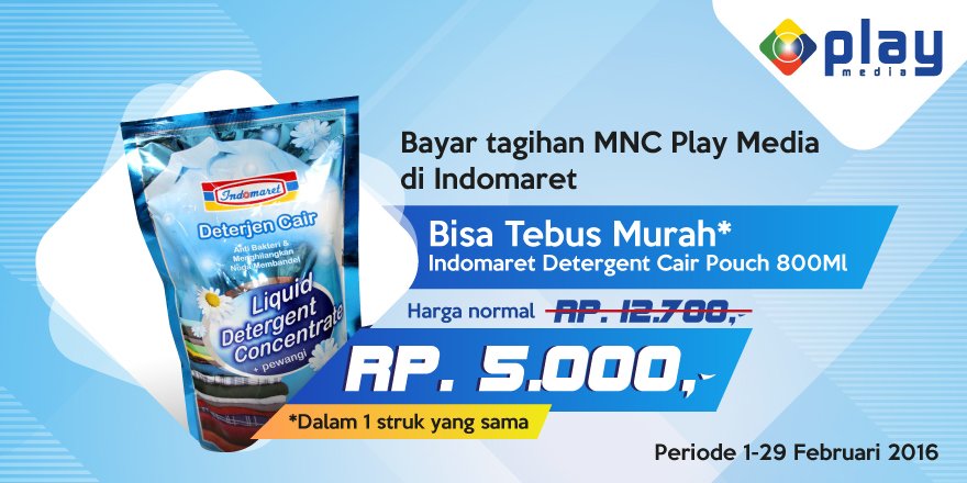 Players, bayar tagihan <a href="/MNCPlayMedia/">MNC Play</a> di <a href="/Indomaret/">Indomaret</a> bisa tebus murah Indomaret detergent cair cuma 5 ribu !