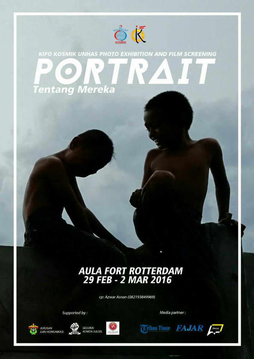 PHOTOGRAPHY EXHIBITION 
 PORTRAIT "Tentang Mereka" 
Senin - Rabu, 29 Feb - 2 Mar 2016 <a href="/Aula/">Aula</a> Benteng Fort Rotterdam