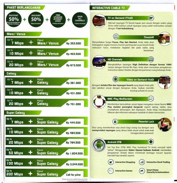 - Paket Mars lebih berorientasi pada pengguna cowok, misalnya saluran olahraga, dokumenter flora dan fauna, dll.