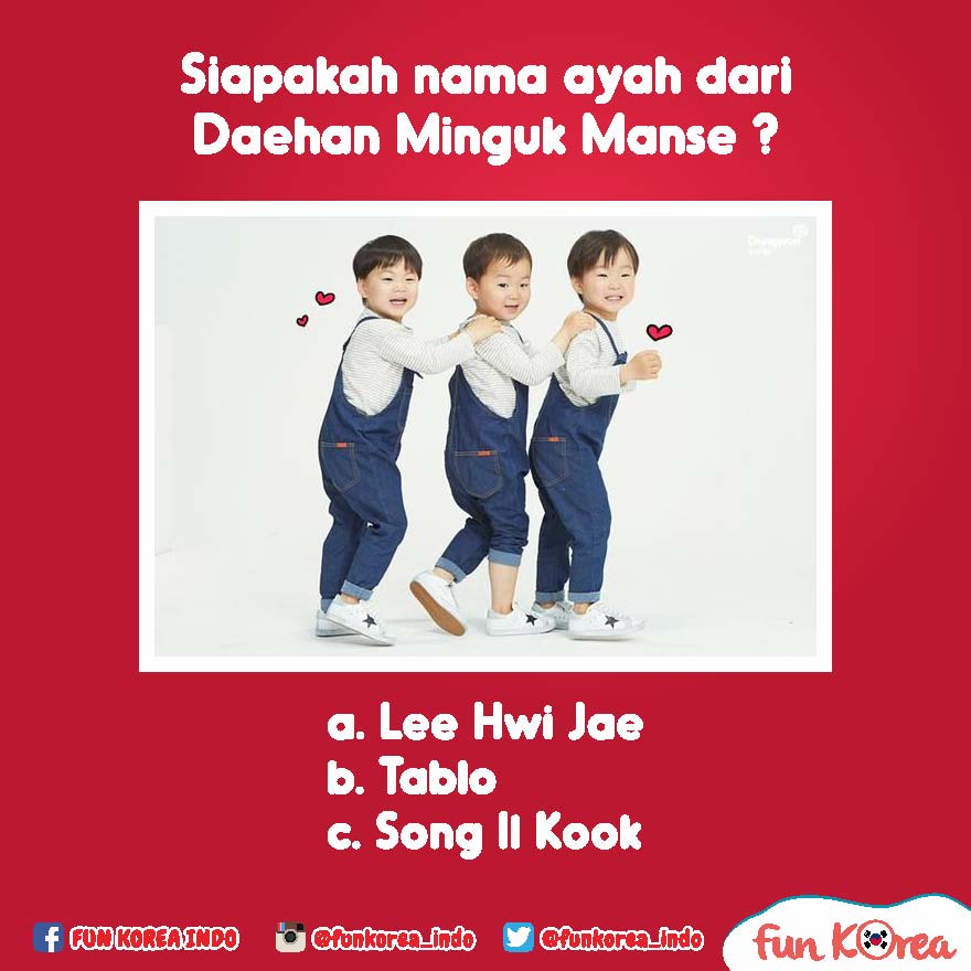funkorea_indo's tweet photo. Waktunya #MiniQuizFunKorea. Silakan jawab pertanyaan yang ada di gambar ya! https://t.co/iVHCi6cgwz