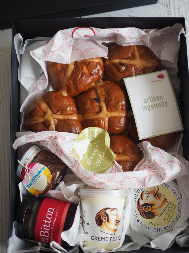 Thanks <a href="/pepesaya/">Pepe Saya</a> for the hot cross buns, butter, jam &amp; creme fraiche. #lastsupper pop up til 24 Mar next to Bitton!