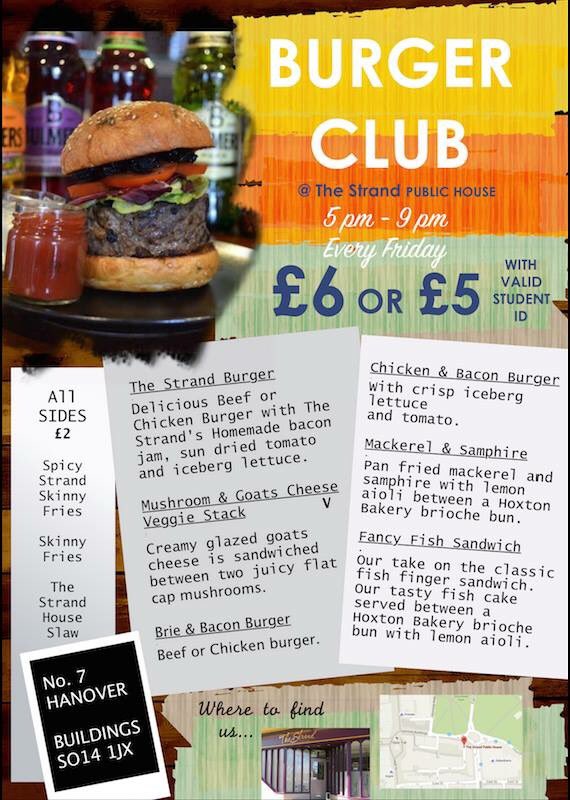 TheStrandPub's tweet photo. Good afternoon #twitter we have our #burger #club #tonight with some student discounts !!! @sotonbloggers https://t.co/B6DX9S4i5M