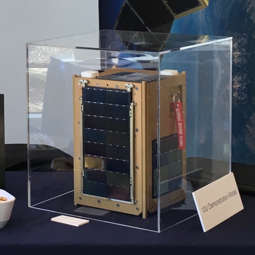 HeraSystemsInc's tweet photo. At @SmallSatBiz this week, our 12U demo model previews #1HOPSat sub-meter imaging analytics platform #2016Launch https://t.co/e3bYnt8ABC