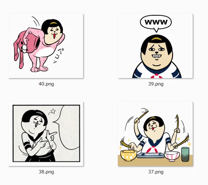 【LINEスタンプ】「出しゃばりが過ぎる女子高生」本日作成分。画が揃った!後は文字入れ…! #LINEスタンプ 