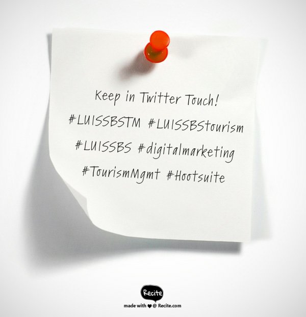 maurofacondo's tweet photo. Hello everyone #LUISSBSTM, tweets about tourism management continue today...Keep in Twitter Touch! @LUISSBusiness https://t.co/xeGyh0joto