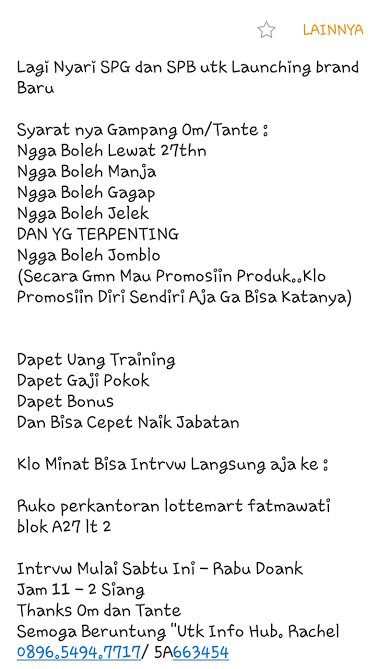 emperor_hrd's tweet photo. @infospgeventjkt Need SPG/ SPB  Penempatan Fatmawati Jak-Sel. Jam Kerja Office Hours.Rachel 089654947717 / 5A663454. https://t.co/Tag9kaaxtk