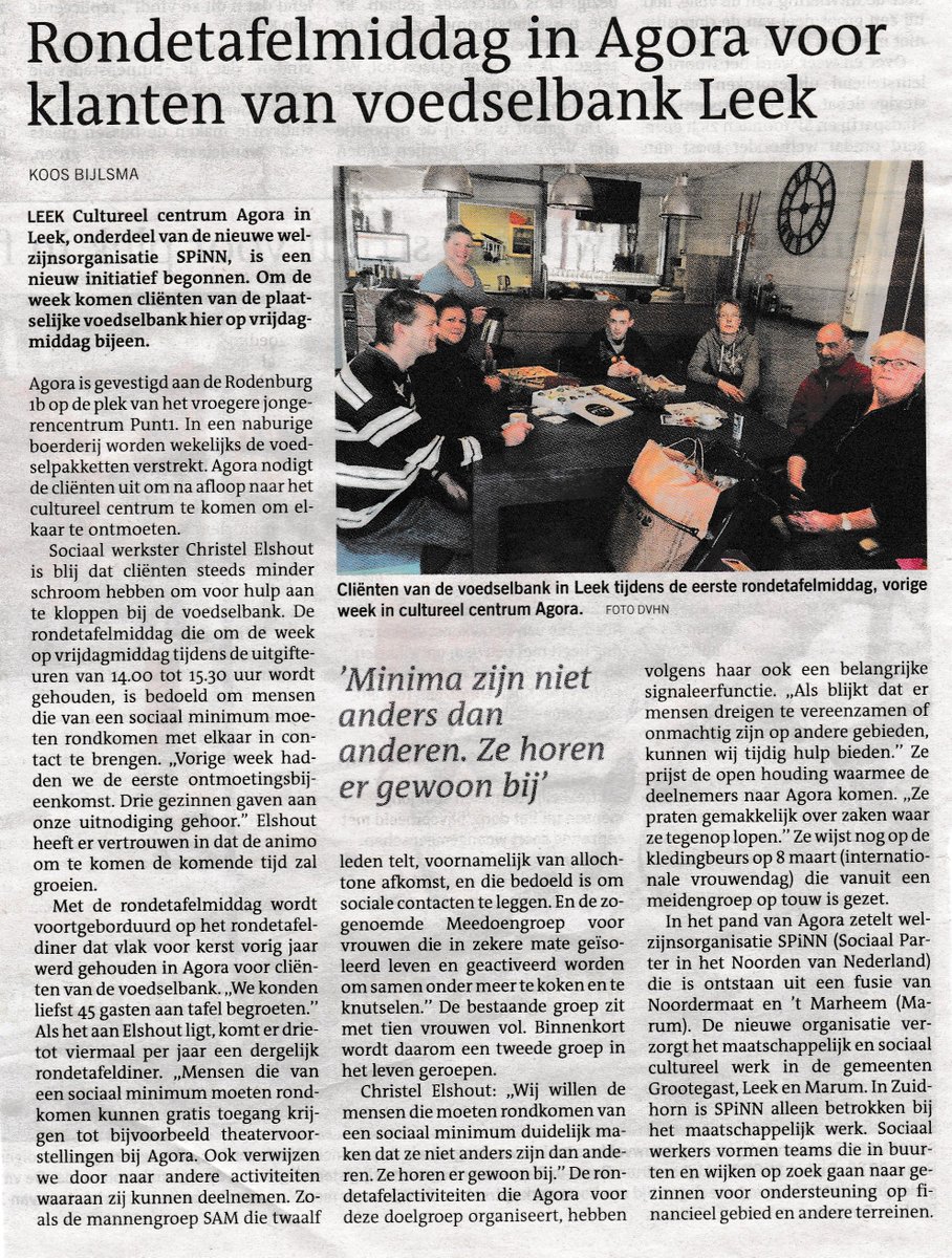Robertdewit1990's tweet photo. Prachtig stuk door @KoosBijlsma in @dvhn_nl over rondetafelmiddag voedselbank Leek @AgoraLeek @SPiNNGroningen. #leek https://t.co/bg3wm5qkKl
