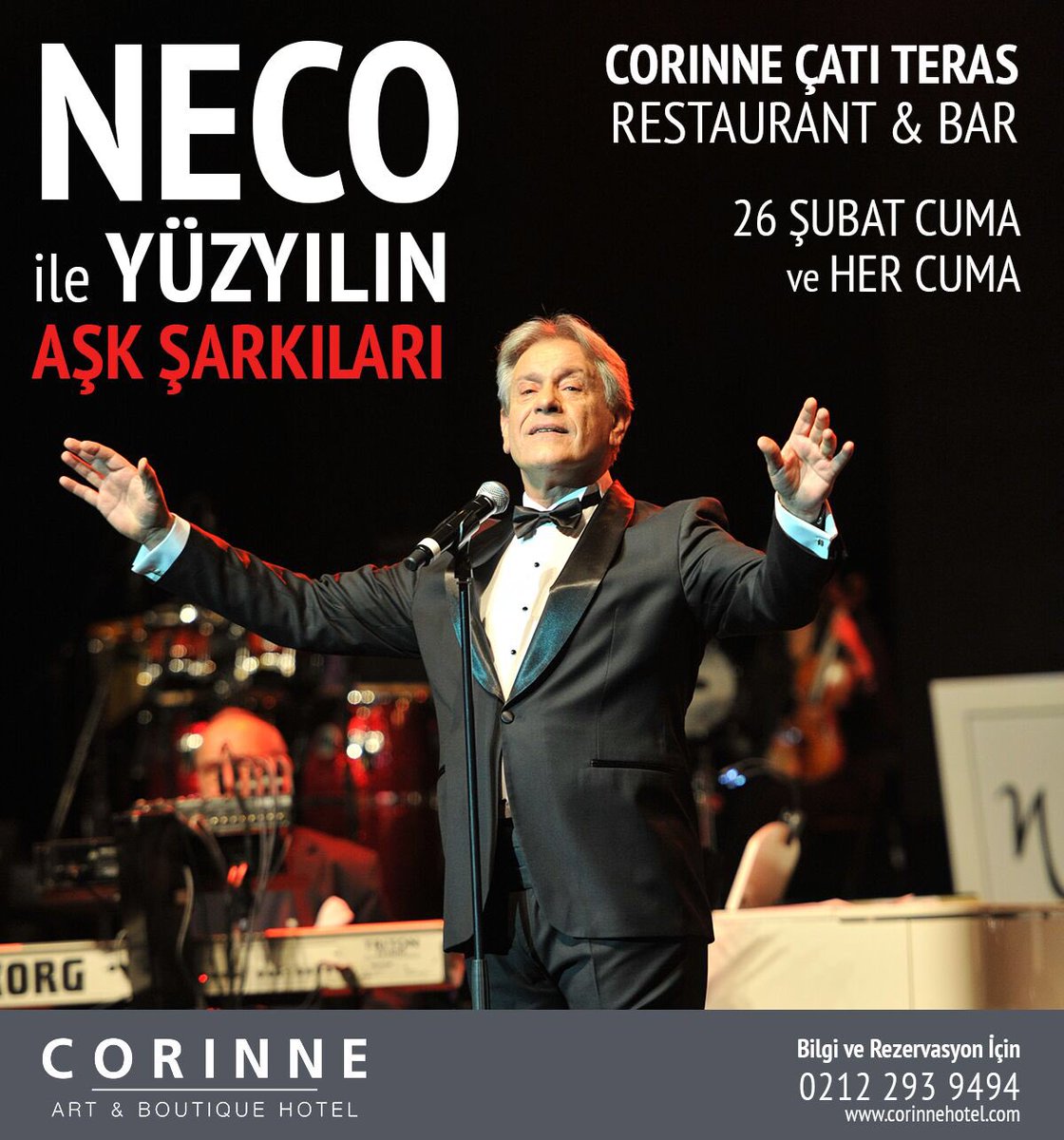 Bu akşam kulaklarınızın pasını silmeye söz veriyoruz... Neco, yüzyılın aşk şarkıları ile Corinne Teras Bar'da