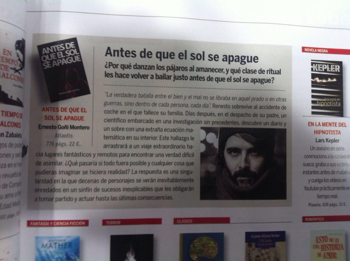 TrilogiaIndigo's tweet photo. La revista @Que_leer recomienda #Antesdequeelsolseapague @TrilogiaIndigo (@EdAtlantis), de Ernesto Goñi Montero. https://t.co/6vjq1h1KW9