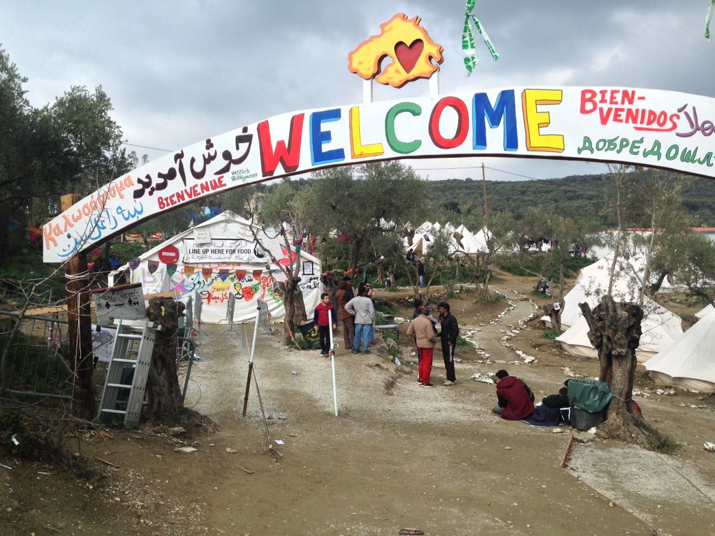 Lovely new welcome sign <a href="/bettermoria/">Better Days 4 Moria</a> with our kitchen tent behind. Busy days, yesterday we served about 4000 meals.