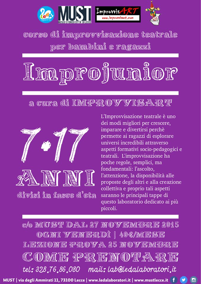Al #MUSTLecce oggi RECITIAMO con #IMPROJUNIOR, l'improvvisazione teatrale per ragazzi on.fb.me/1N8c1wI