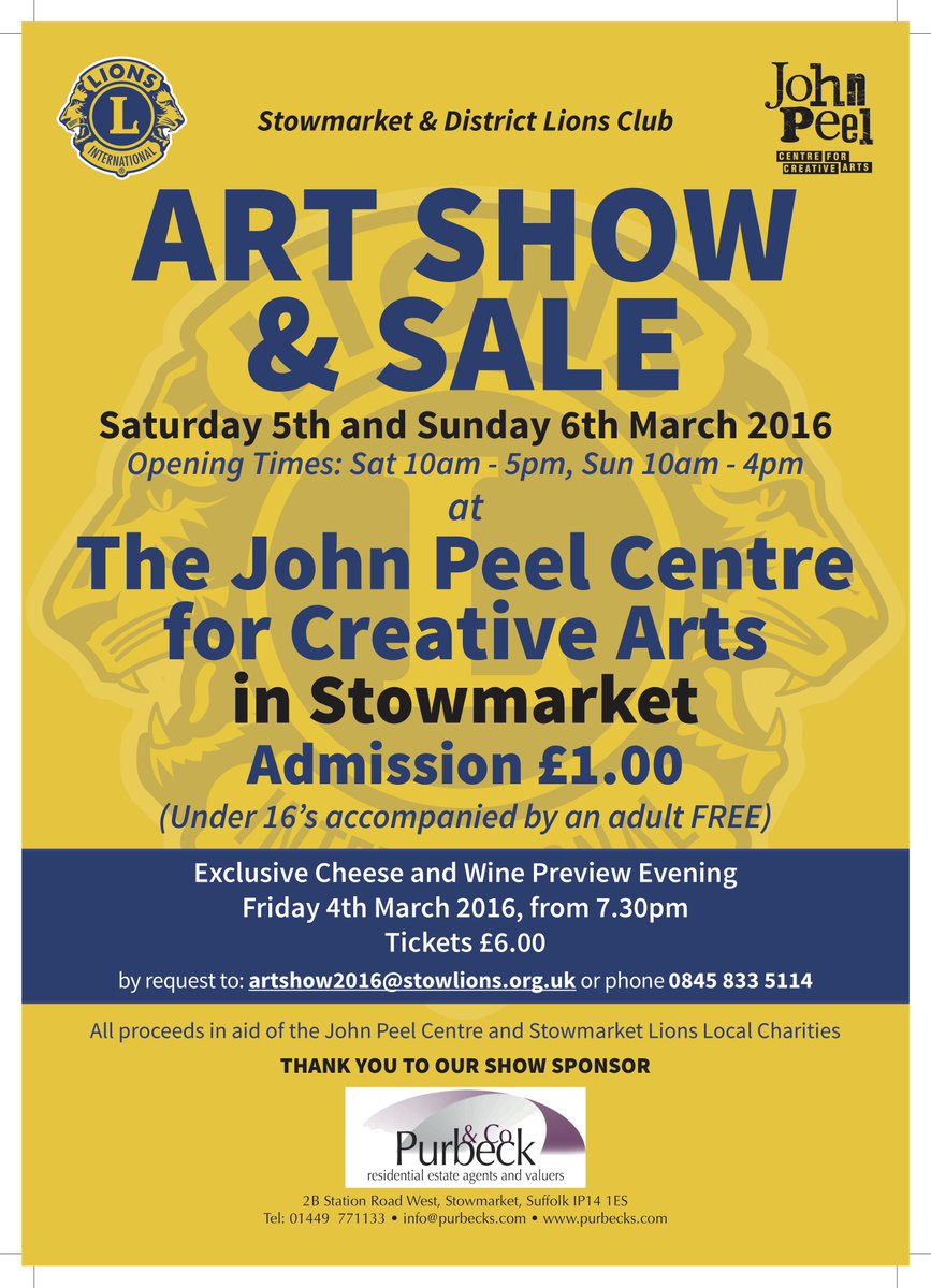 Want to go to our Art Show Preview evening on Friday 4th March? Phone 0845 833 5114. Tickets are £6 per person.