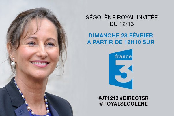 Ecologie_Gouv's tweet image. .@RoyalSegolene sera l'invitée du #JT1213 demain à partir de 12h10 sur @France3tv #DirectSR