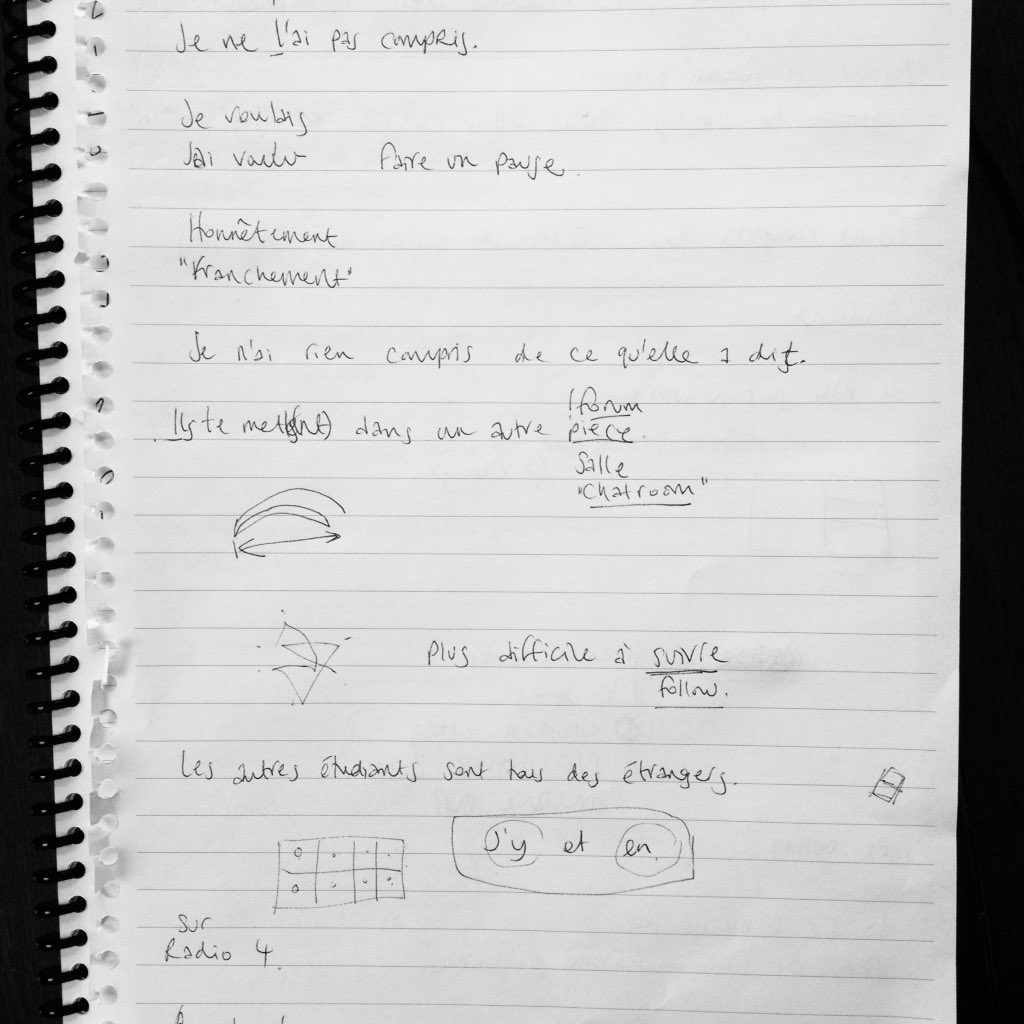 NinaCreus's tweet photo. #French conversation class notes. We can help you not comprendre rien and more! :) patient Norwich #languagetutoring https://t.co/kly19D9l6D