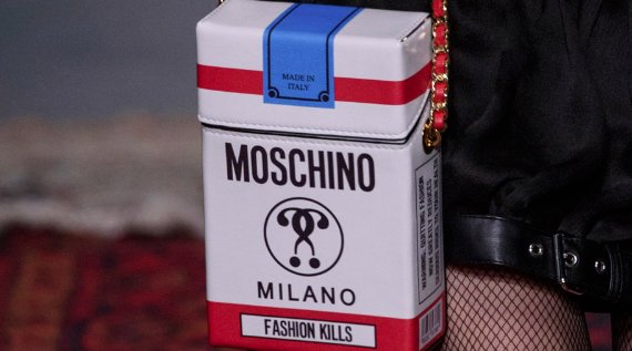marieclaireuk's tweet photo. See all the pictures from @Moschino's cigarette-themed fashion show at #MFW last night...  https://t.co/KgdYhvX4TQ https://t.co/Xcc1lveX33