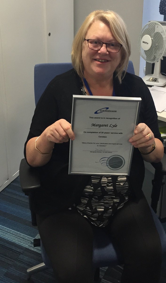 75DaveMunn's tweet photo. @Ceridian_UK Congratulations to Margaret Lyle on 20 years of service today with Ceridian x #20years #TeamWhitbread https://t.co/5MsT4maeMb