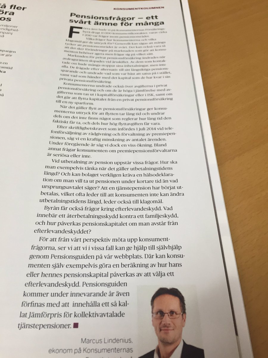 Vilka pensionsfrågor fick Konsumenternas Försäkringsbyrå under 2015 - Konsumentkolumnen i <a href="/PensionFormaner/">Pensioner & Förmåner</a>