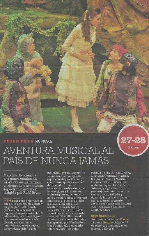 Unnanima's tweet photo. #peterpan, otra pagina en diario de mallorca de hoy. 27 y 28 de febrero  en el @auditoriumpalma las 18 h. https://t.co/XDNOSbYHbF