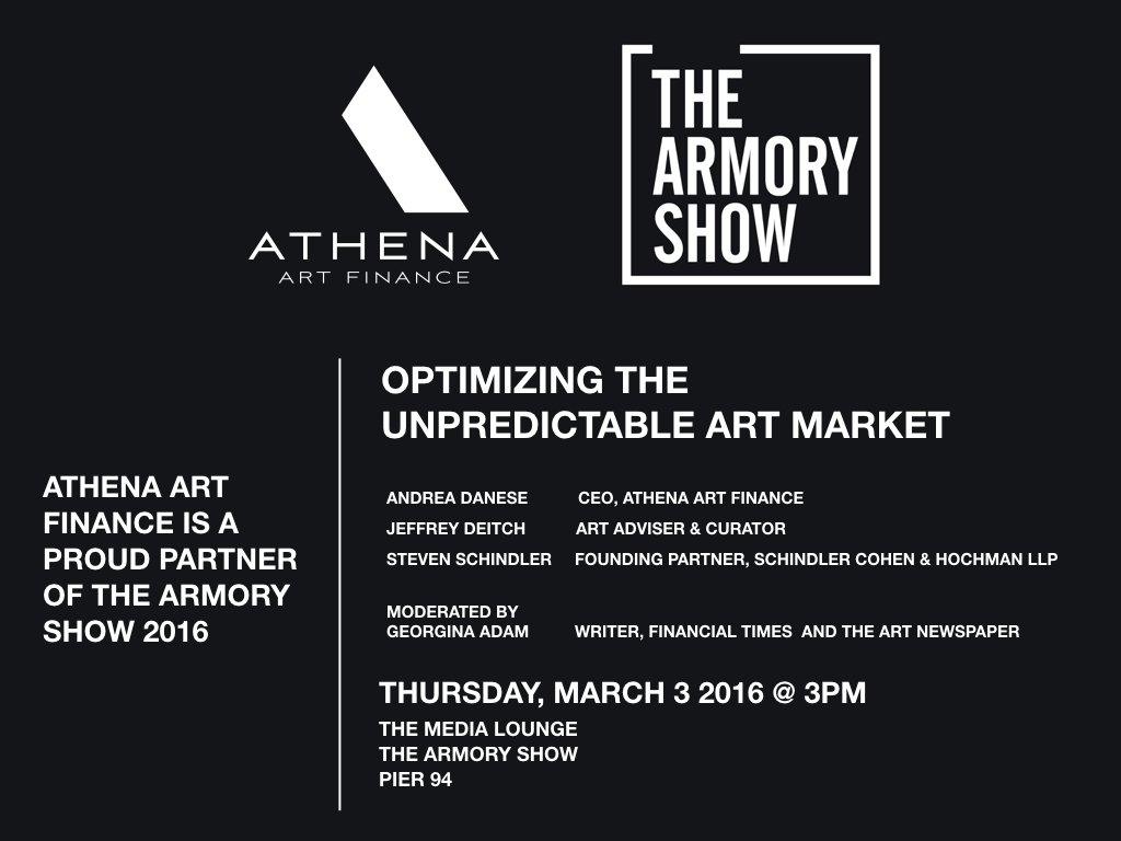 Athena_Art_Fin's tweet photo. Next week our CEO, Andrea Danese, will speak on a panel at @thearmoryshow: 'Optimizing the Unpredictable Art Market' https://t.co/fvGTHy0Inq