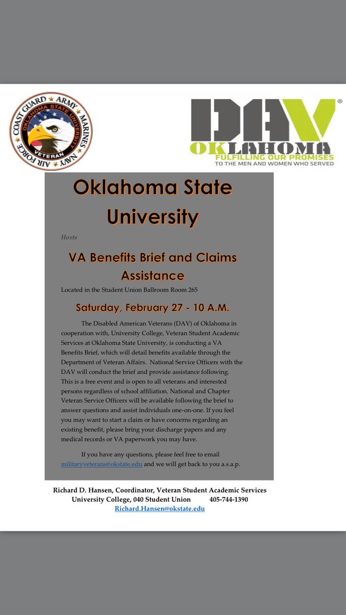 If you are owed benefits or fighting for benefits or know some one that fits these two. Please stop by! Open to all!