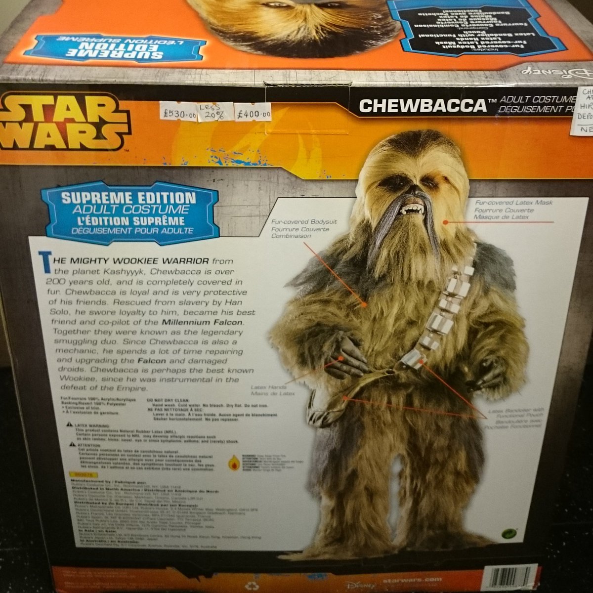 BedazzledBazaar's tweet photo. #Collectors #SupremeEdition #StarWars #Disney #Chewbacca in stock again. Amazing #Rubies #costume @walescomiccon https://t.co/hEmUs4kAqj