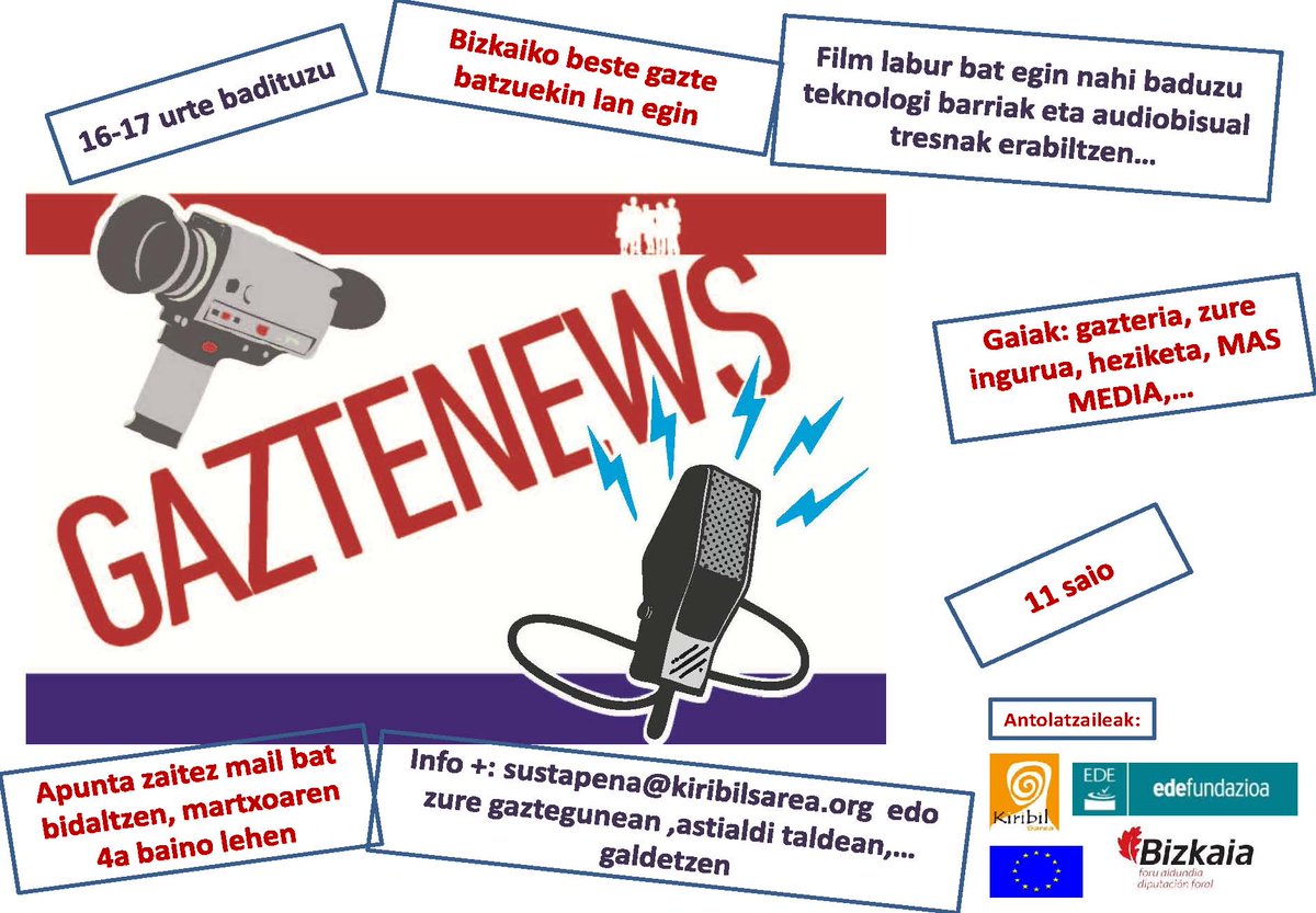 BizkaiaBePart's tweet photo. GazteNEWS proiektu barria 16-17 urteko gazteentzat. Anima zaitez! @EDEconocimiento @KIRIBIL @Gaztebizz @Gazteaukera https://t.co/TiEskSUyJv