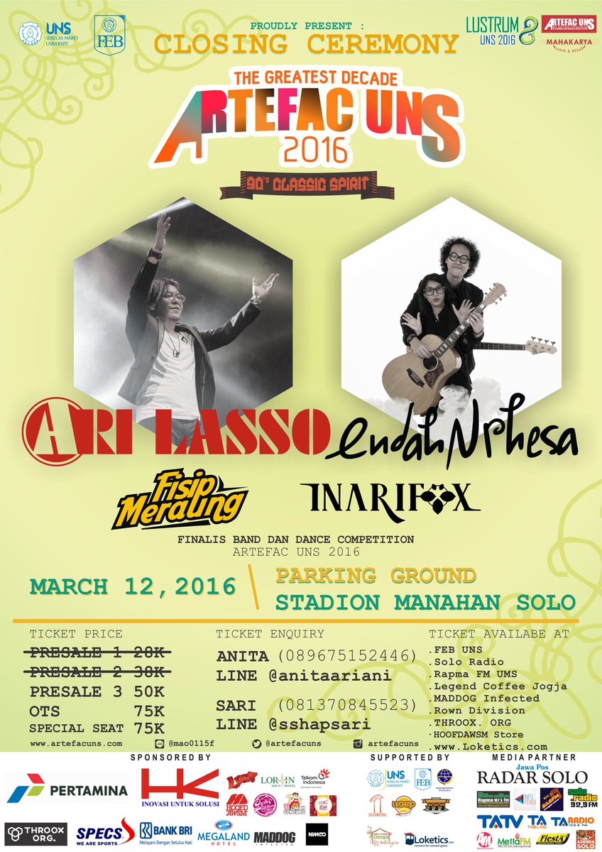 artefacuns's tweet photo. Closing Ceremony #ARTEFACUNS with Ari Lasso &amp; Endah n Rhesa. 12 Maret 2016 at Manahan Solo. cc: @InfoSoloRaya https://t.co/nJOiwSTVKc