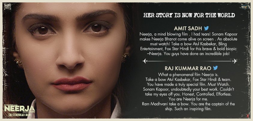 starstudio18_'s tweet photo. A story of courage you must know! Watch #NeerjaOnceAgain at a theatre near you: https://t.co/F4vJlCXXJL #Neerja https://t.co/ZRWuGie8AP