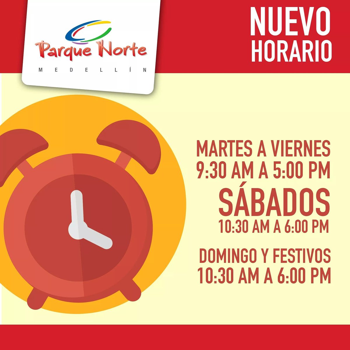 Ten en cuenta nuestro nuevo horario. #ParqueNorte