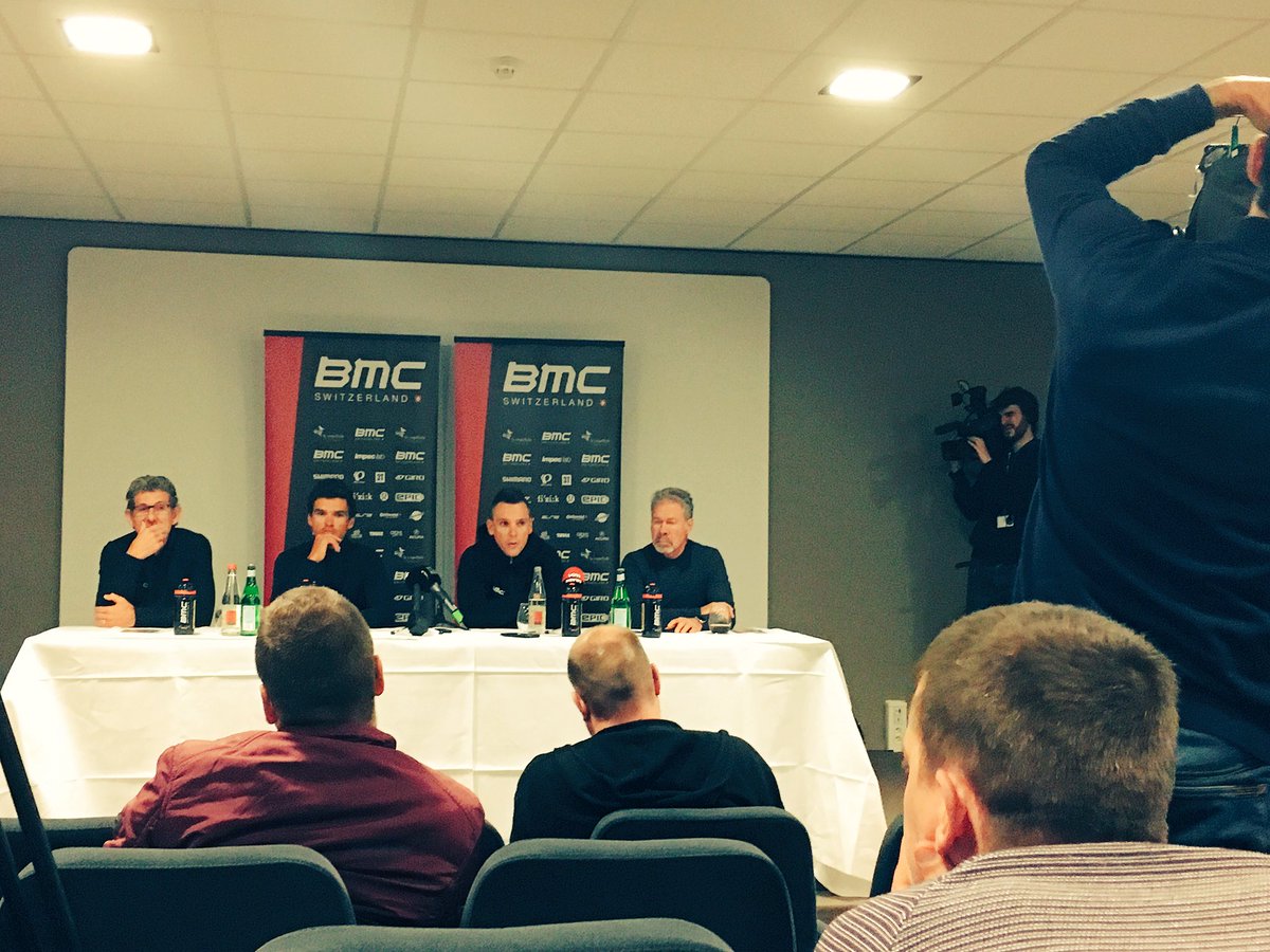 cedricdec's tweet photo. National press conference #BMC Racing Team! #mercureroeselare #flandersclassics https://t.co/h5HSN0U5Ot