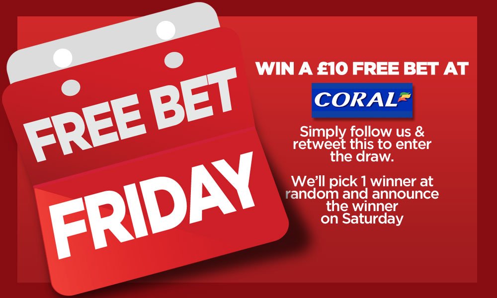 FreeBet_Friday's tweet photo. We've £10 at Coral to give away. Follow us &amp; RT for the chance to win it. #FreeBetFriday

https://t.co/ODXme1Q0Jg https://t.co/qEu3x1R6C9