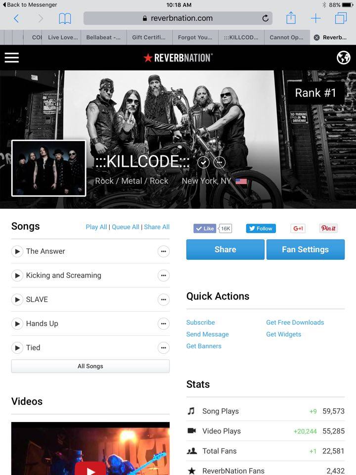 _KILLCODE_'s tweet image. @_KILLCODE_ is currently ranked # 1 on the @ReverbNation Rock Chart for New York, NY!! #SpreadTheCode #rock #nyc