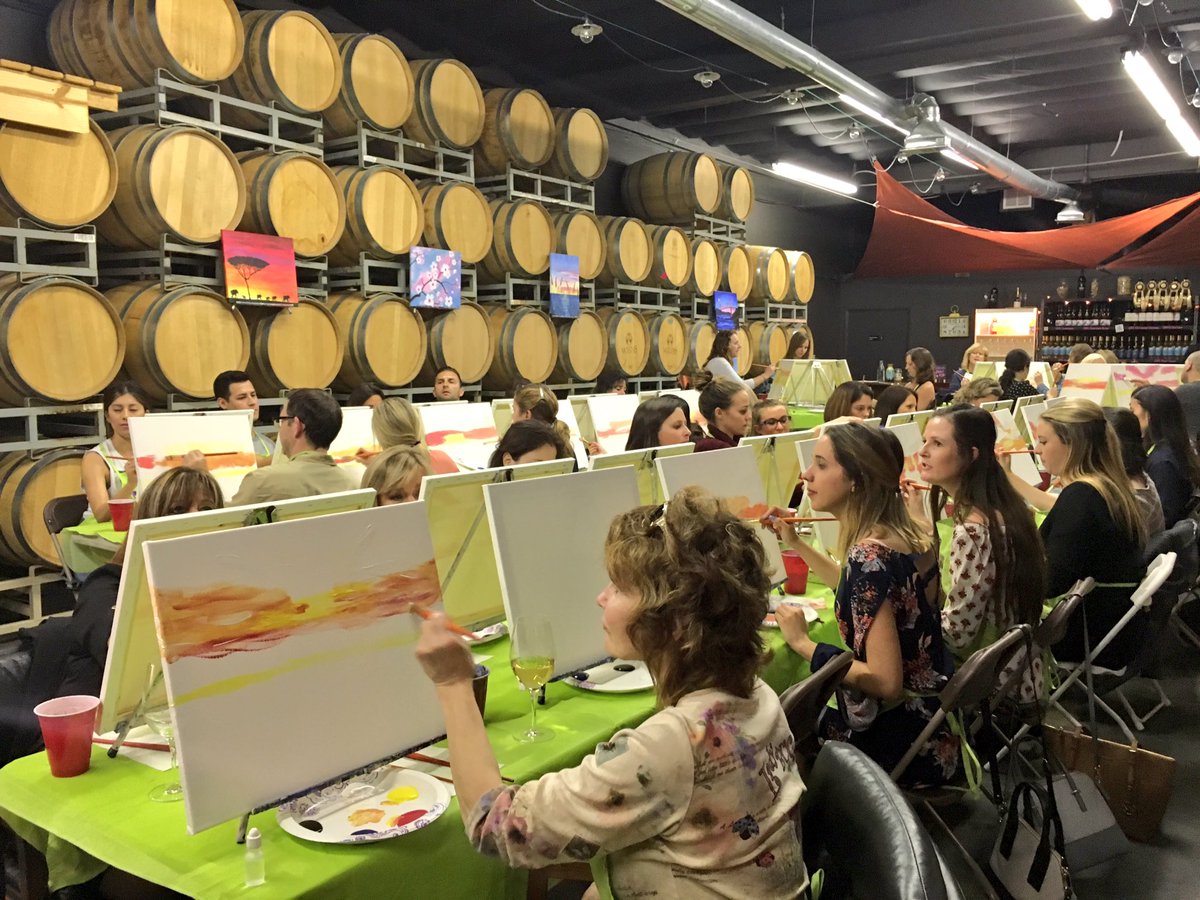 PaintNiteLA's tweet photo. Another great night #painting and #DrinkingCreatively at @ocwines in #NewportBeach! #ThirstyThursday #Wine https://t.co/wT4DfDKguM