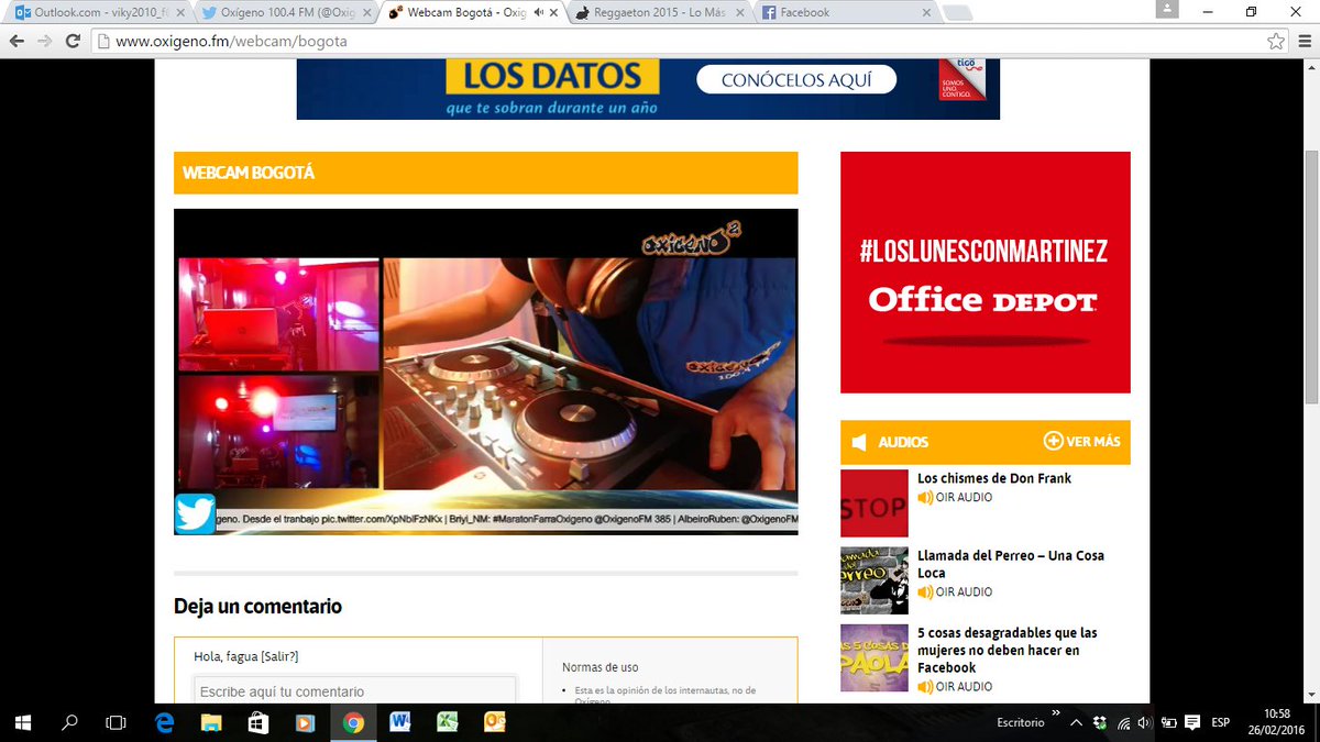 FViky2010's tweet photo. @OxigenoFM  #MaratonFarraOxigeno  escuchandolos por la webcam porfa la cancion el perdon @djmaurolopez  ese azul oow https://t.co/EW1SYC8imZ