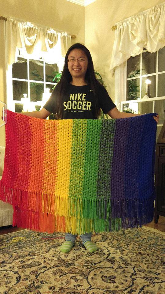 Earicles's tweet photo. Thank you, Sarah, for this beautiful #Earicles afghan which perfectly matches our rainbow logo! #microtia #crafters https://t.co/J4wJKW5wsI