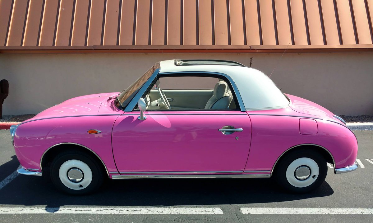 danjmcs's tweet photo. Such a cool little car and out on a perfect #azwx day. #PinkFig #Figaro #NissanFigaro https://t.co/RX5UP5g36X https://t.co/mHXrnhjmLM