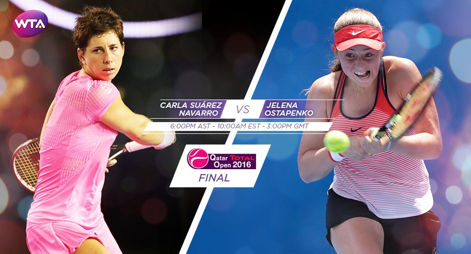 .<a href="/QatarTennis/">Qatar Tennis Federation</a> Final Day!  
 
<a href="/CarlaSuarezNava/">Carla Suárez Navarro</a> vs Jelena Ostapenko
 
Preview--> wtatenn.is/MfXNjc #WTA